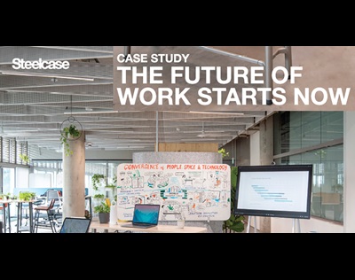 Cover Page of a case study of Steelcase having the view of a furnished office space