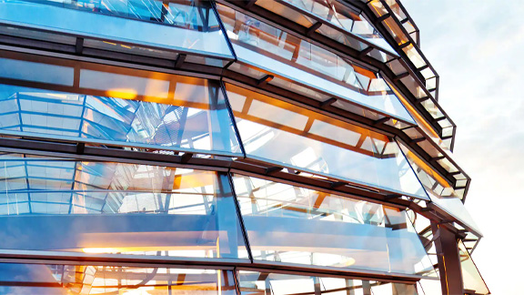 Exterior close -up view of a modern glass skyscraper
